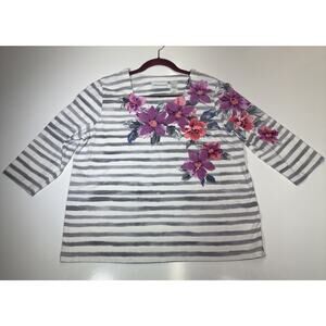 Alfred Dunner women's floral stripe top Blouse Size Large ***READ***